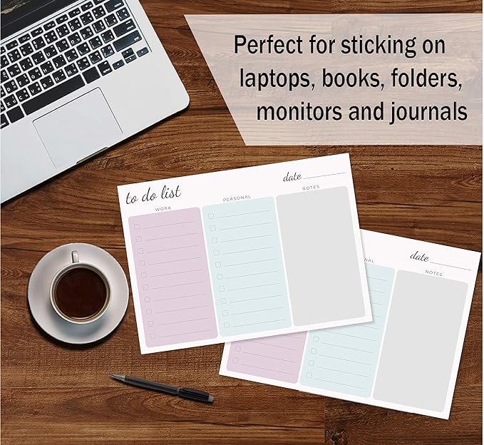Large Work Home to Do List Sticky Notes, 8x6 inches by DAILY RITMO (Pastel)
