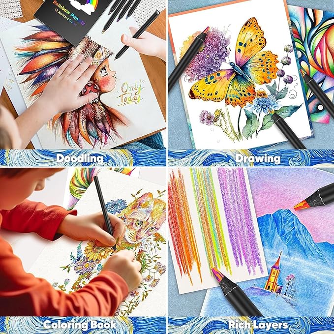 8-Color Rainbow Colored Pencils for Adult Coloring Books, Aesthetic Drawing Pencils, Jumbo Coloring Pencil, Art Supplies for Adults, Cute Art Kit Fun Color Pencil Set, Gifts for Kids-DeskLoop Office