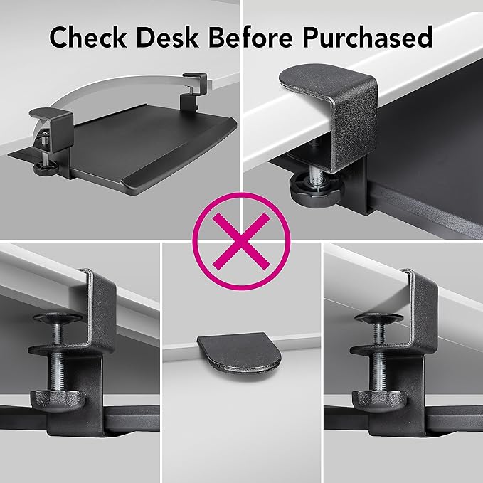 EHO Clamp-On Retractable Adjustable Keyboard Tray, Under Desk Ergonomic Keyboard Tray - Easy Tool-Free Install - Small with Wrist Rest 20" (24.8" Including Clamps) x 11.5" for Enhanced Typing Comfort-DeskLoop Office