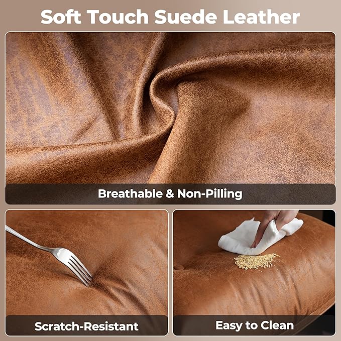 ovios Ergonomic Home Office Chair, Mid-Century Modern Faux Leather Chairs with Thickened Cushions, Comfy High Back Swivel Rolling Executive Computer Armchair (Brown, Suede Leather)-DeskLoop Office