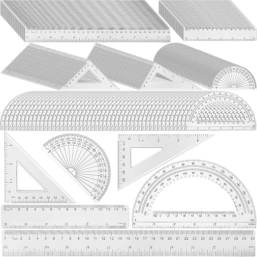 Tenare 288 Pcs Plastic Clear Math Set Includes Protractor Triangle Rulers 12 Inch 6 Inch Straight Geometry Math Transparent Ruler Measuring Tool for School Office Home Supplies-DeskLoop Office