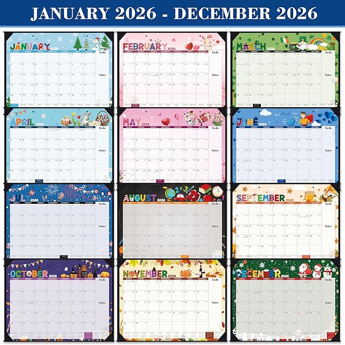 2026 Desk Calendar - Large Desk Calendar 2026, Jan.2026 - Dec.2026, 22" x 17", 2026 Calendar with Corner Protectors + Large Ruled Blocks, To-do & Notes, 12 Different Themes-DeskLoop Office