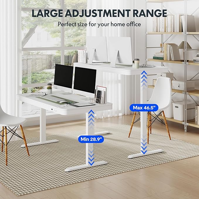 FLEXISPOT 55" White Electric Standing Desk with Drawers, Quick Assembly Home Office Sit Stand Desk with Storage, USB Charging, Computer Desk for Home Office (White Top + Adjustable Frame, Comhar)-DeskLoop Office