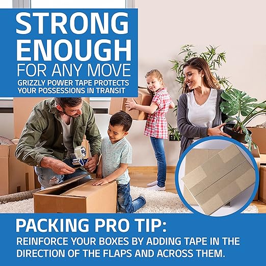 Grizzly Power Clear Packing Tape Refill Rolls for Shipping, Moving, Packaging - True 2 Inch x 65 Yards, 2.8mil Thick, 12 Rolls-DeskLoop Office