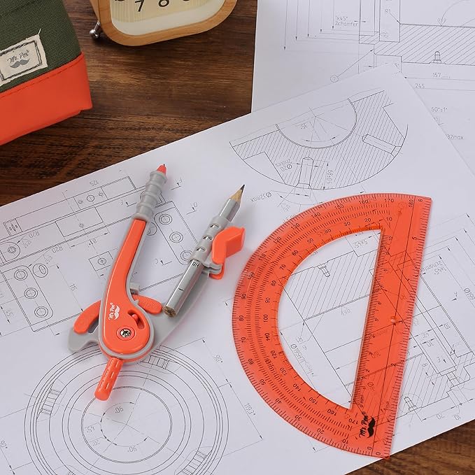 Mr. Pen- Compass and Protractor Set, Red, Compass Geometry Tool, Protractor and Compass Set, Compass Drawing Tool, Drawing Compass, Protractor Set, Geometry Compass, Math Compass for Geometry