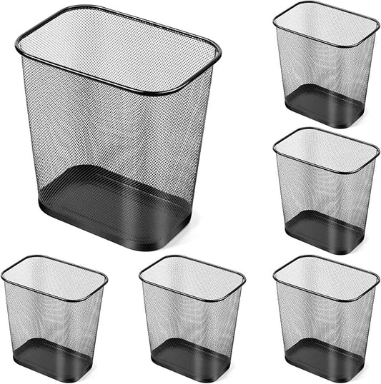 6 Pieces Mesh Square Trash Cans 4 Gallons Wire Wastebasket for Home Black Metal Office Garbage Cans Rectangular Open Top Trash Bin for Kitchen Bathroom Bedroom Dorm Room, 11.7 x 8.5 x 11.8 Inch-DeskLoop Office