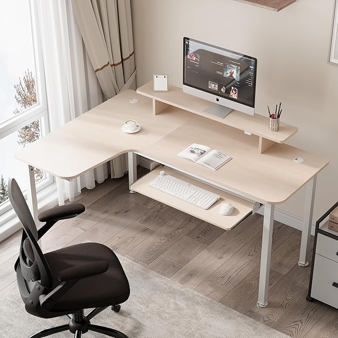 EUREKA ERGONOMIC Adjustable Keyboard Tray Under Desk, 28x11 Inch Large Slide Out Keyboard & Mouse Platform Tray, Wooden Pull Out Computer Keyboard Drawer for Typing Home Office Desk, Maple-DeskLoop Office