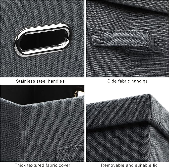 Large 17" 36 Quart Collapsible Stackable Storage Bins with Lids, 3 Packs Dark Gray Foldable Fabric Closet Storage Boxes with Lids, Heavy-duty Linen Cube Baskets(17x12x11)-DeskLoop Office