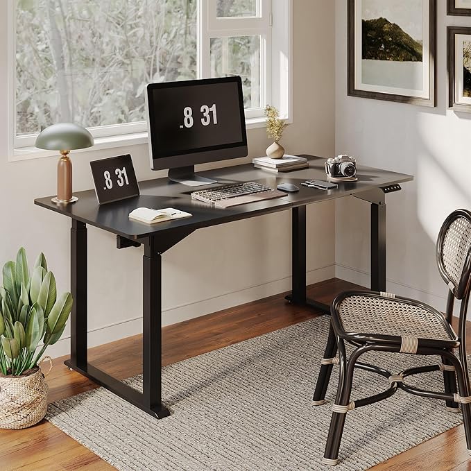 SANODESK 4-Leg Standing Desk, Electric Height Adjustable Desk with Memory Presets for Home Office, Stand up Desk Computer Workstation, 63x28 Inches Black-DeskLoop Office
