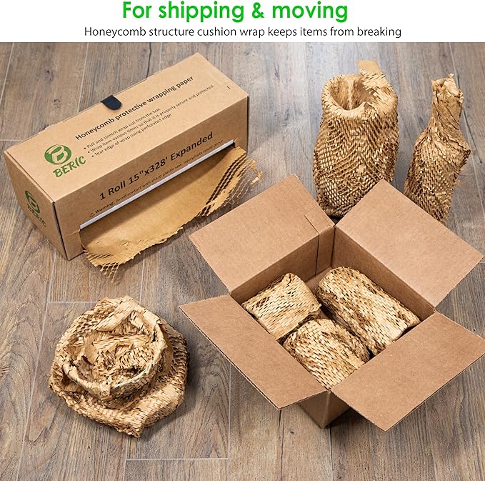 Beric Honeycomb Paper Cushioning Wrap - Packing - Shipping Supplies - Packing Paper - Boxes For Packaging - Alternative To Bubble Wrap Roll - Packing Paper For Moving - 15" X 328'-DeskLoop Office