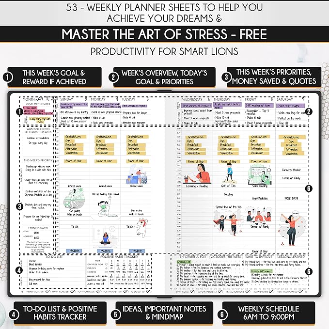 Hourly Planner - Undated Daily, Weekly & Monthly Planner with Budget Section | A 12 Month Journey to Increase Productivity & Happiness | Life Organizer & Gratitude Journal - Vertical Format-DeskLoop Office