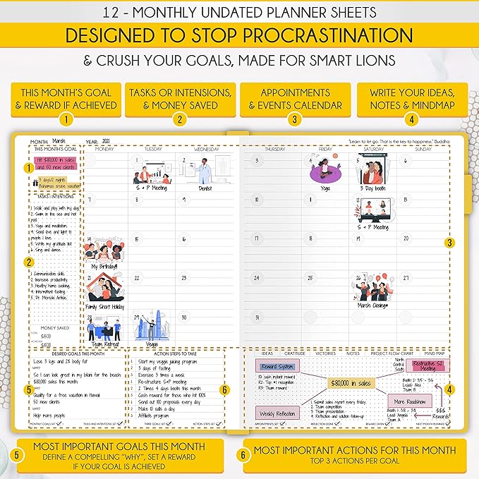 Life Planner - Undated Daily, Weekly & Monthly Planner with Budget Section | A 12 Month Journey to Increase Productivity & Happiness | Life Organizer & Gratitude Journal - Horizontal Format-DeskLoop Office