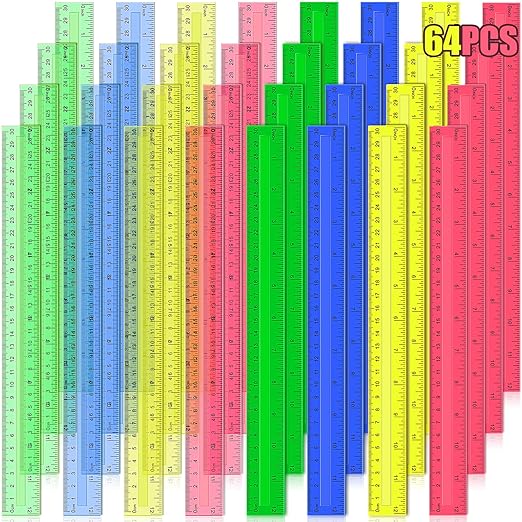 Ruler, 64 Packs 12 Inch Clear Plastic Assorted Color Metric Bulk Rulers with Inches Centimeters Millimeter. Measuring Drawing Tool for Kids, Ideal Back to School Classroom Office Home Supplies-DeskLoop Office