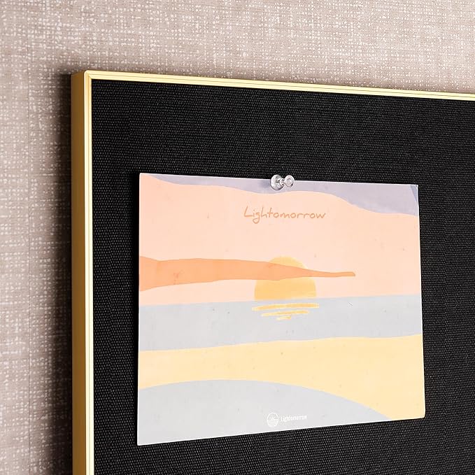 Bulletin Board 30 x 20 inches, Black Pin Board, Golden Aluminum Framed Fabric Cork Board with 10 Push Pins-DeskLoop Office