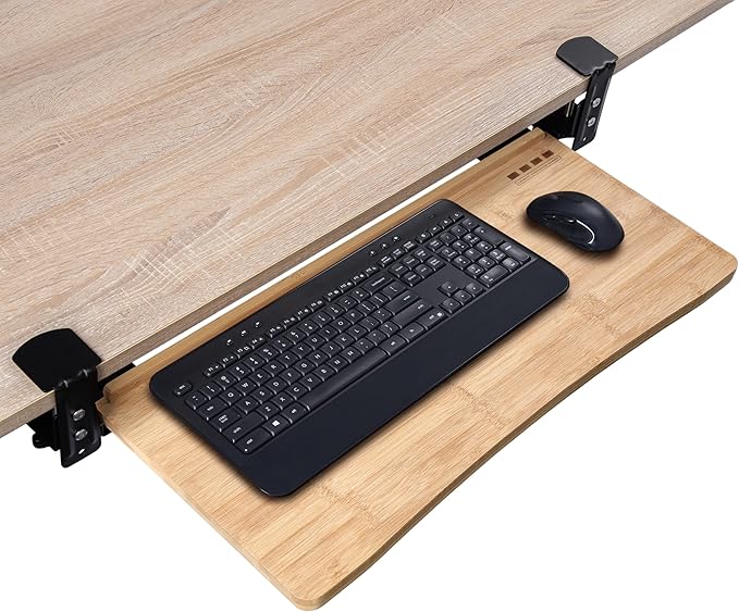 D'vine Dev Under Desk Keyboard Tray with Wrist Rest Bamboo Wood Keyboard Drawer and Mouse Pad, Original Wood, KBT-1-DeskLoop Office