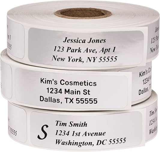 Return Address Labels - Roll of 250 Personalized Labels (Silver)-DeskLoop Office