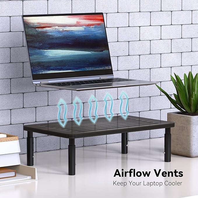 Bamboo Monitor Stand Riser, 4 Adjustable Height, 15.55x9.25 Laptop Stand with Airflow Vents, Desk Organizer for Computer, PC, Printer (Wenge)-DeskLoop Office