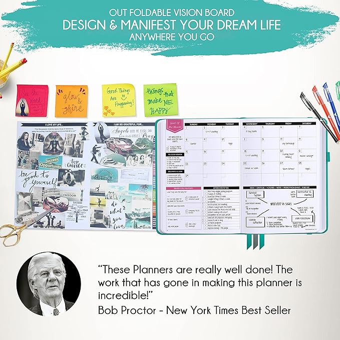 Hourly Planner – Undated Weekly & Monthly Goal Setting Planner, 12-Month to Increase Productivity | Life & Gratitude Journal, Include Foldable Vision Board, Gift Box & Stickers-DeskLoop Office