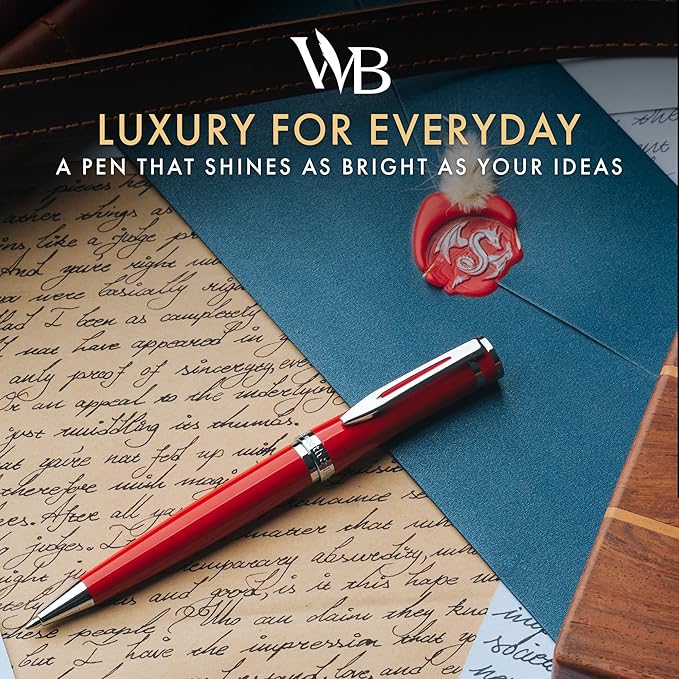 Wordsworth and Black Ballpoint Pen Red Lacquer- Stunning Luxury Pen Chrome Finish, Ink Refill, Best Gift Set for Men & Women, Refillable, Elegant, Nice Pens, Fine Point-DeskLoop Office