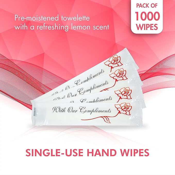 Diamond Wipes Pre-moistened Hand Wipes - “With Our Compliments” Logo 10x8” Extra Thick Lemon-Scented Pack of 1000 Individually Wrapped Wet Wipes-DeskLoop Office