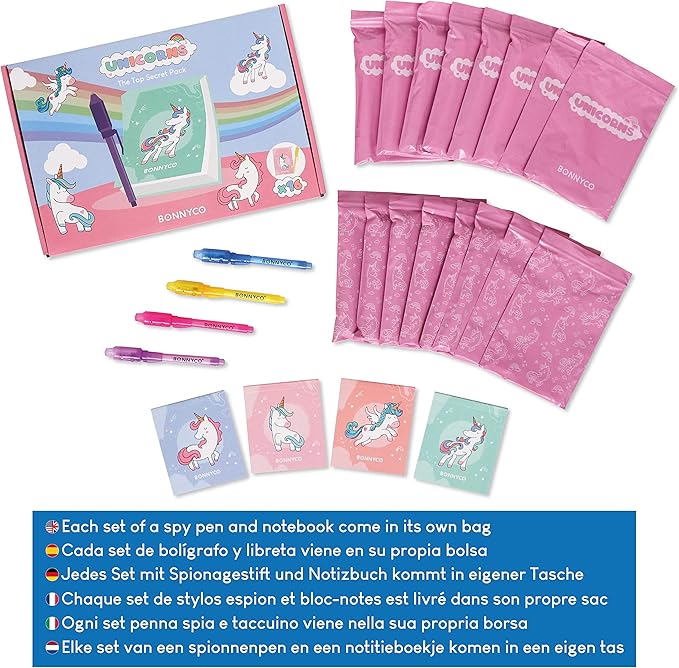 BONNYCO Invisible Ink Pen and Notebook Pack 16 Unicorn Party Favors for Kids, Magic Spy Pen Goodie Bags Stuffers for Kids, Unicorn Birthday Party Supplies, Goody Bag Stuffers | Return Gifts Prizes-DeskLoop Office