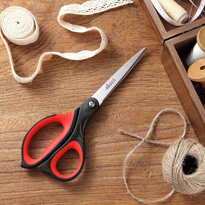 LIVINGO 8.5” Scissors All Purpose - Ultra Sharp Multipurpose 3 Pack Heavy duty Shears for Office, Home, School Sewing and Crafting Cutting Fabric, Paper, Red Comfort Grip-DeskLoop Office
