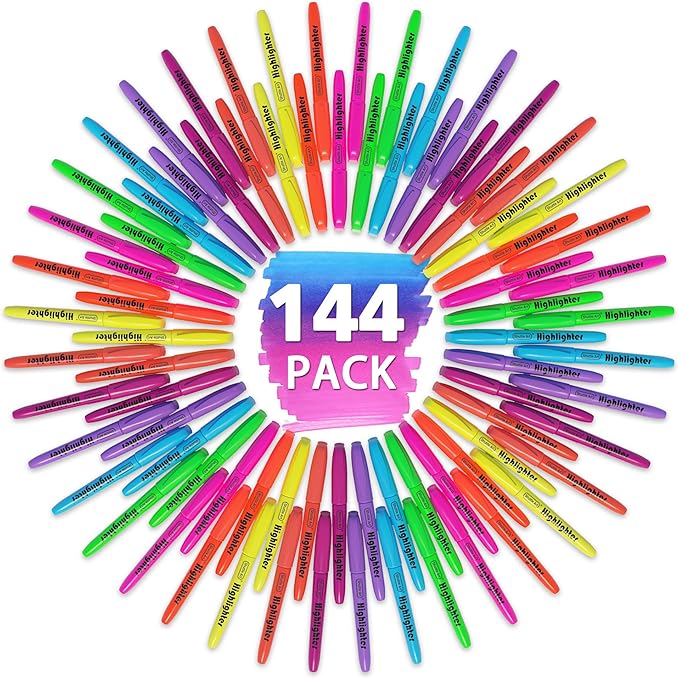 Shuttle Art 144 Pack Highlighters, Highlighters Assorted Colors Set, 8 Bright Colors Chisel Tip Highlighter Markers Bulk for Kid and Adult Coloring, Highlighting as School Supplies-DeskLoop Office