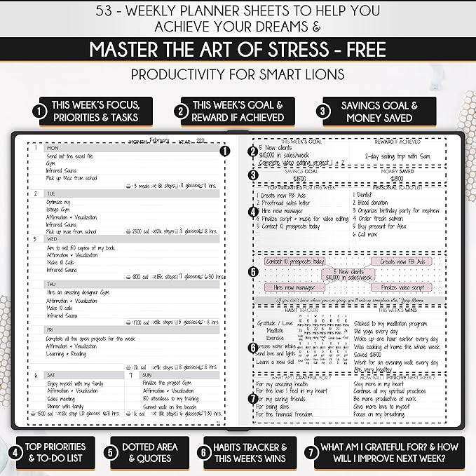 Life Planner - Gratitude Journal for Men & Women | Daily, Weekly & Monthly Planner with Budget Section, Time Blocking, Habit Tracker for Peace of Mind Planning to Increase Productivity & Happiness-DeskLoop Office