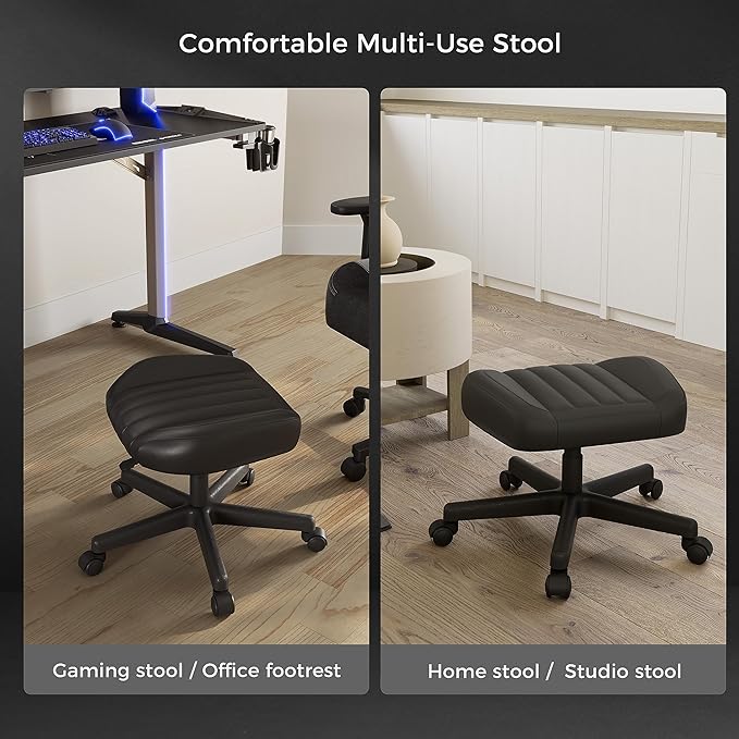 EUREKA ERGONOMIC Multi-Use Stool, Height Adjustable Swivel Rolling Stool Chair W Wheels, Ottoman Footrest for Gaming, Home Office, Black-DeskLoop Office