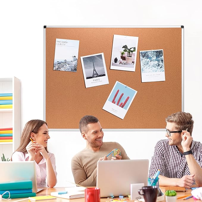 Amazon Basics Rectangular Bulletin Board, Cork Board for Wall, Vision Board for Classroom and Office, Aluminum Frame, 35" x 47", Brown-DeskLoop Office