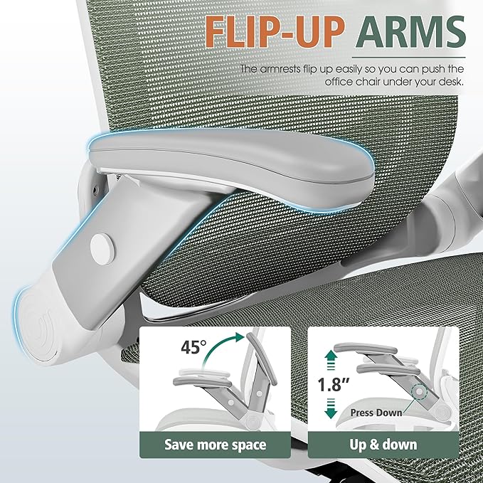 GABRYLLY Ergonomic Office Chair, High Back Home Desk Chair with Headrest, Flip-Up Arms, 90-120° Tilt Lock and Wide Cushion, 400LBS Mesh Chairs for Man Woman, White Task Chair(Olive Green,GY01WOG)-DeskLoop Office