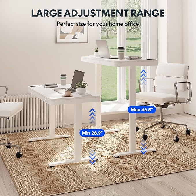 FLEXISPOT Comhar Electric Standing Desk with Drawers Charging USB A to C Port, Height Adjustable 48" Whole-Piece Home Office Computer Laptop Table with Storage (White Top + Frame)-DeskLoop Office