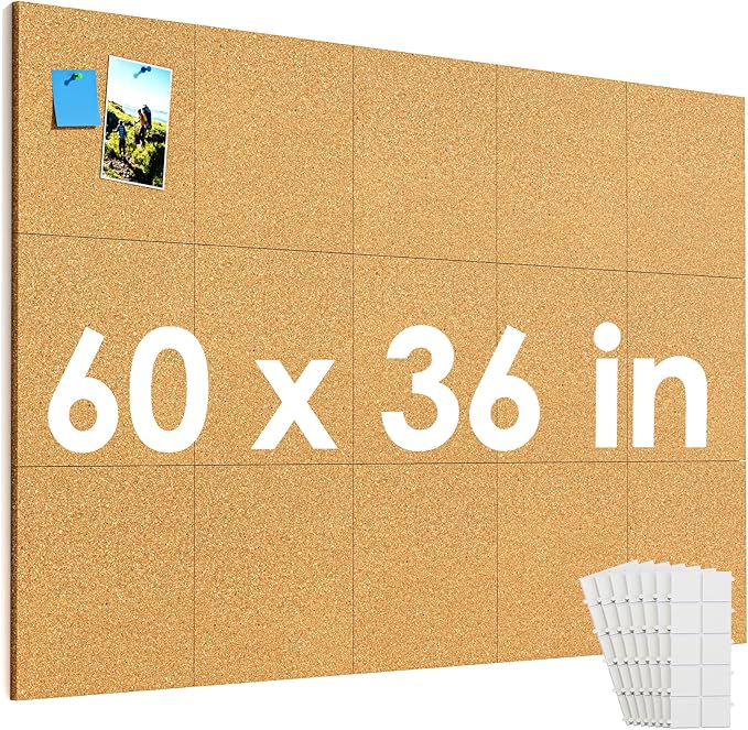 MaxGear Large Cork Board for Wall 60" x 36", 15 Pack Cork Board Tiles with 40 Pushpins & Safe Removable Adhesive Tabs, 12" x 12" Corkboards for Office, School, Home-DeskLoop Office