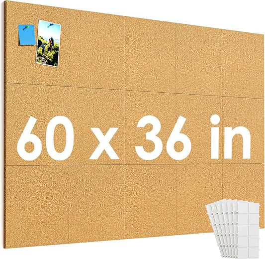 MaxGear Large Cork Board for Wall 60" x 36", 15 Pack Cork Board Tiles with 40 Pushpins & Safe Removable Adhesive Tabs, 12" x 12" Corkboards for Office, School, Home-DeskLoop Office