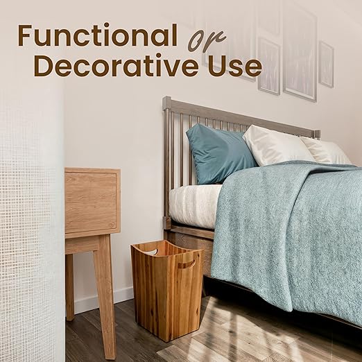 2 Gallon Acacia Wooden Bin, Wastebasket – Small Trash Can, Decorative Bathroom Trash Can, Waste Basket for Bedroom, Office Garbage Can, Wood Bathroom Accessories, Boho Bedroom Decor-DeskLoop Office