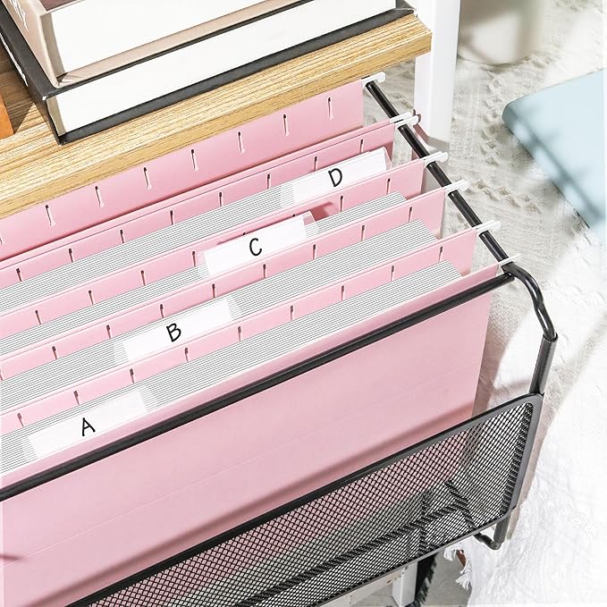 SUNEE 25 Pack Hanging File Folders, Pink Folders, Hanging File Folders Letter Size with 1/5-cut Tabs, Stay Organized for Your Home and Office Bulk File and Documents-DeskLoop Office