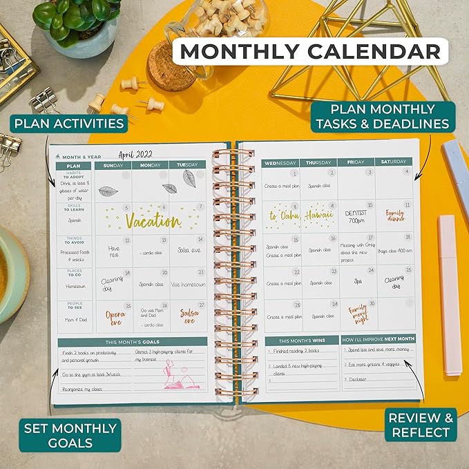 Clever Fox Planner 2nd Edition Spiral – Colorful Weekly & Monthly Goal Planner, Time Management & Productivity Organizer, Undated (Dark Teal)-DeskLoop Office