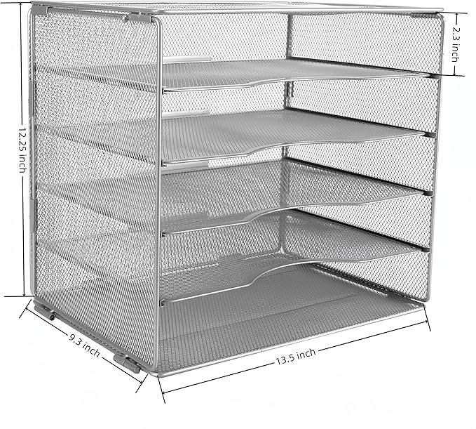 EasyPAG 5-Tier Mesh Desk File Organizer with Metal Frame, Screw-Free Assembly, Space Saving Letter Tray for Office/Home/School - A4 & Letter Size Paper Sorter, Silver-DeskLoop Office