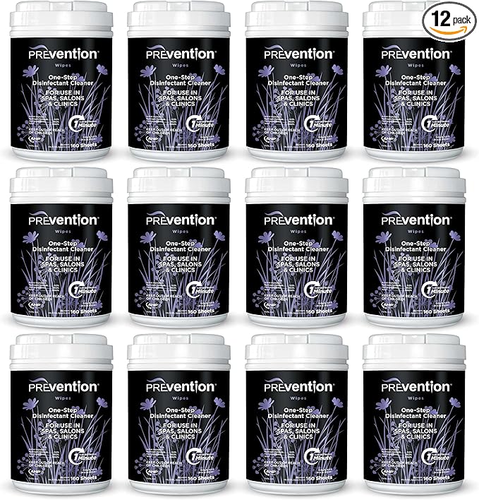 Prevention All Purpose Disinfectant Wipes – Cleaning Wipes Canister, Bulk Cleaner Towelettes for Salons, Spas, Clinics – Hospital Grade Surface Sanitizing – 160 Count per Canister (12 Pack)-DeskLoop Office