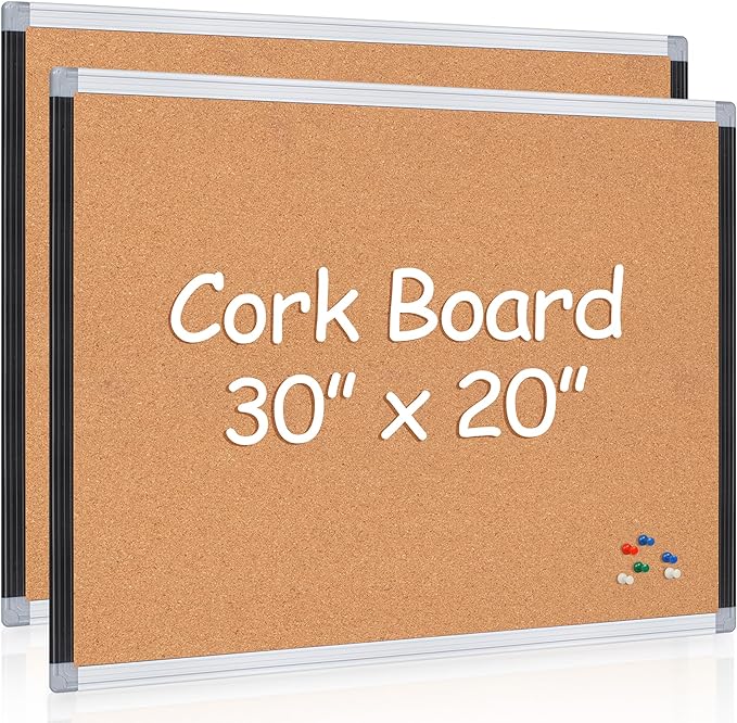 Board2by 2 Pack Cork Bulletin Board 20" x 30", Black/Silver Aluminium Framed Corkboard, Office Board for Wall Decor, Large Wall Mounted Notice Pin Board with 36 Push Pins for School, Home & Office-DeskLoop Office
