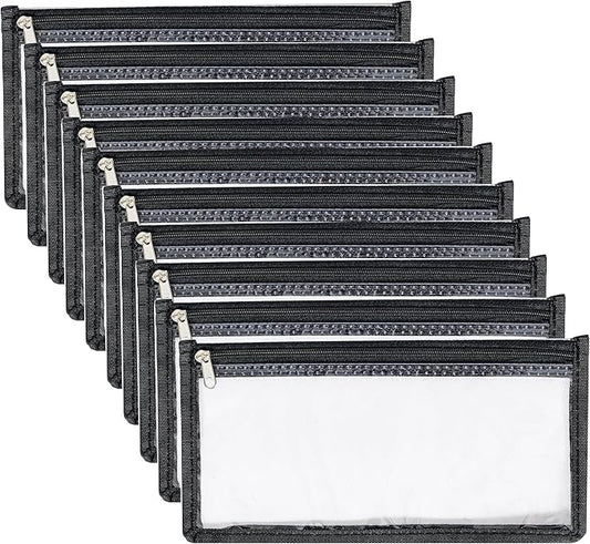 3.9 x 7.8 Clear Cash Register Money Pouch Bank Deposit Bag Check Wallet 10 Pack Zipper Closure-DeskLoop Office