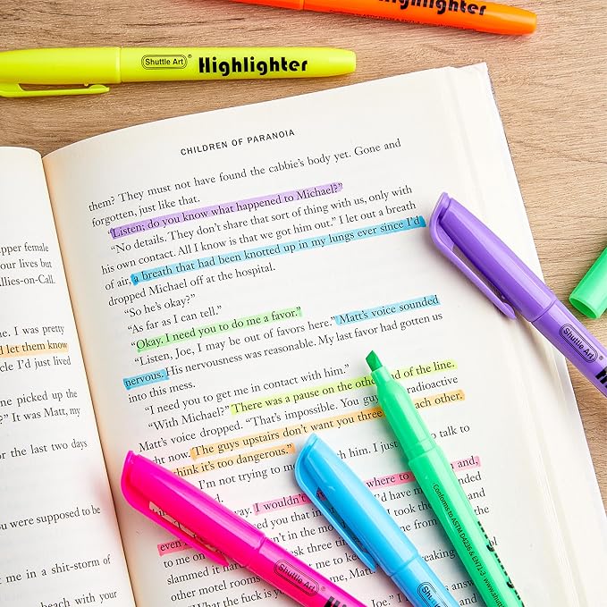 Shuttle Art 288 Pack Highlighters, Highlighters Assorted Colors Set, 8 Bright Colors Chisel Tip Dry-Quickly Non-Toxic Highlighter Markers Bulk for Adults Kids Highlighting in Home School Office-DeskLoop Office