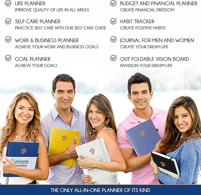 Hourly Planner - Undated Daily, Weekly & Monthly Planner with Budget Section | A 12 Month Journey to Increase Productivity & Happiness | Life Organizer & Gratitude Journal - Vertical Format-DeskLoop Office