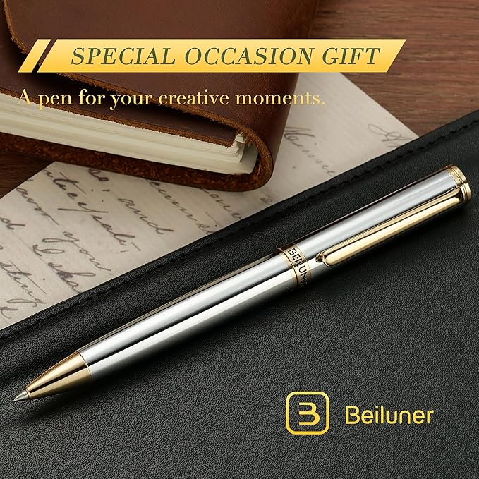 BEILUNER Silver Gold Gel Pen - Luxury Featuring sophisticated chrome finishes, with 24K Gold Accents, Best Pen Gift Set for Men & Women, Business Signature, Executive, Office Retractable Pens-DeskLoop Office