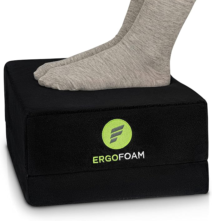 ErgoFoam Flat-Top Adjustable Foot Rest - High-Density Compression-Resistant Foam, Non-Slip, Black, Modern, Office-DeskLoop Office