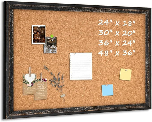 Cork Board Bulletin Board - 24" x 18" - Rustic Black Frame Corkboard for Wall - Decorative Pin Board, Message Board, Vision Board, Picture Board, Photo Board-DeskLoop Office