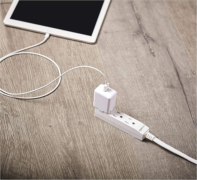 Amazon Basics Rectangular Indoor Extension Cord Power Strip, 3-Prong, Flat Plug, Grounded - 13 Amps, 1625 Watts, 125 VAC - 2-Pack, 6 ft, White-DeskLoop Office