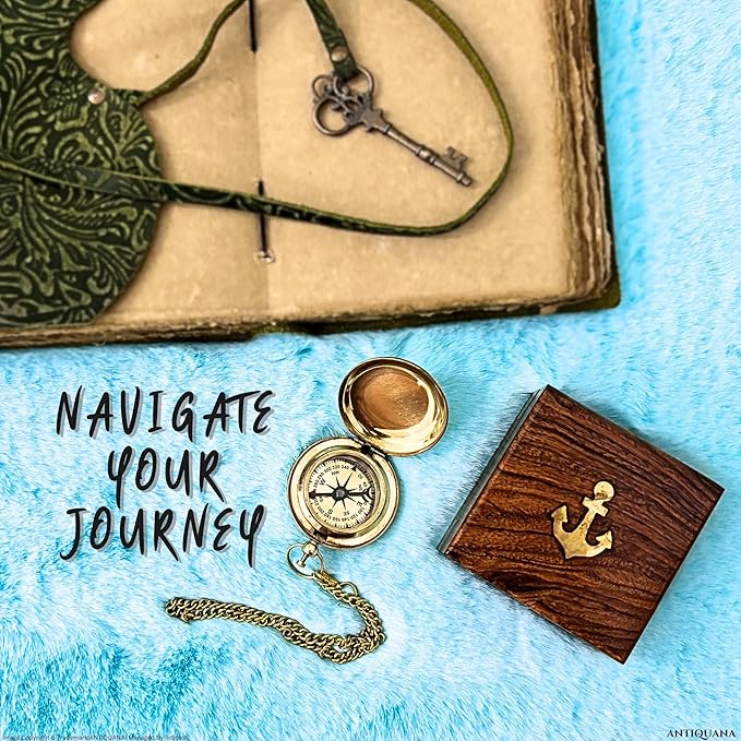 Antique Brass & Copper Sundial Compass, Sundial Clock in Box Gift Sun Clock Ship Replica Watch, Nautical Gifts for Men, Unique Nautical Decor, Naval Maritime Sundial (#3 Golden Push Button)-DeskLoop Office