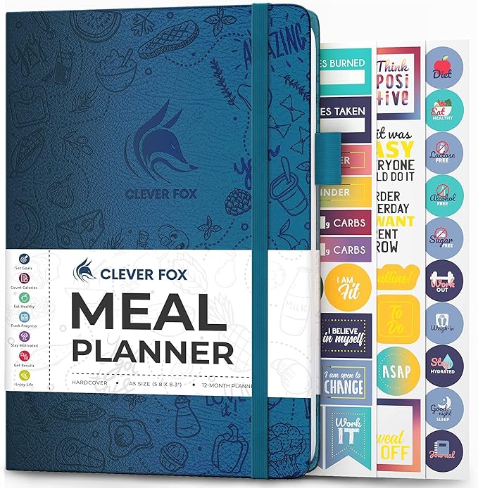 Clever Fox Weekly Meal Planner - Weekly & Daily Meal Prep Journal with Shopping and Grocery Lists for Menu Planning, Healthy Diet & Weight Loss Tracking, Lasts 1 Year, Undated, A5 - Mystic Blue-DeskLoop Office
