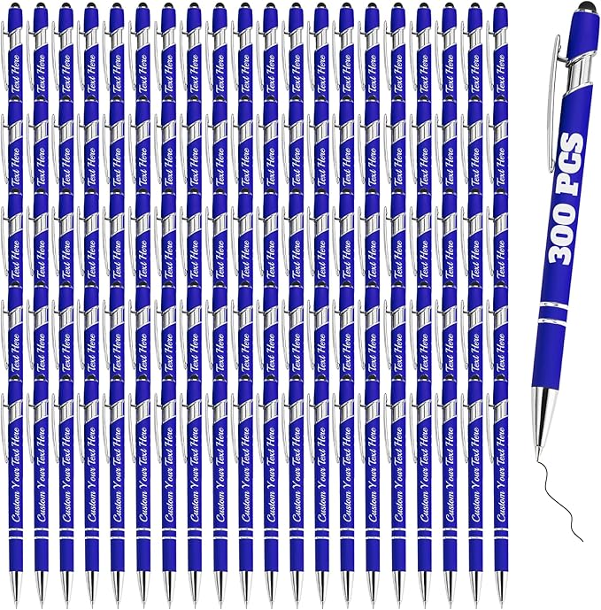 Personalized Pens Bulk 300 with Name Custom Engraving Ballpoint Pens with Stylus Tip Customized Smooth Writing Pens Personalized Gifts for Anniversary Birthday or Graduation(Blue,Black Ink)